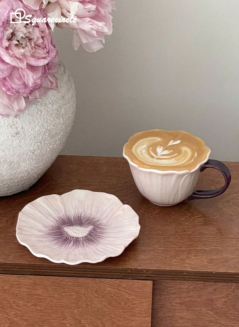 Squarecircle Purple flower shape mugCeramic Coffee Cup and Saucer Set, Purple Hibiscus Flower Design Mug, Elegant Latte & Tea Cup Set - Image 4